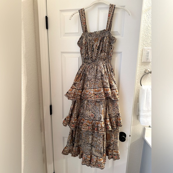 Cleobella Dresses & Skirts - Cleobella Paisley Tiered Midi Dress in Tan and Cream